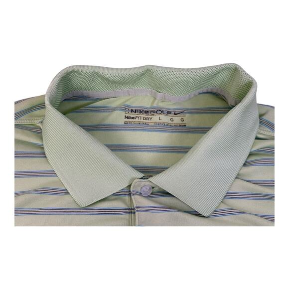Nike Golf Dri Fit Mens Green Striped Short Sleeve Polo Shirt Size Large - Picture 12 of 14